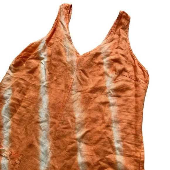 Vasna Striped Linen Jumpsuit Wide Leg Boho Orange White V-neck XL Italy NWT - Picture 2 of 12